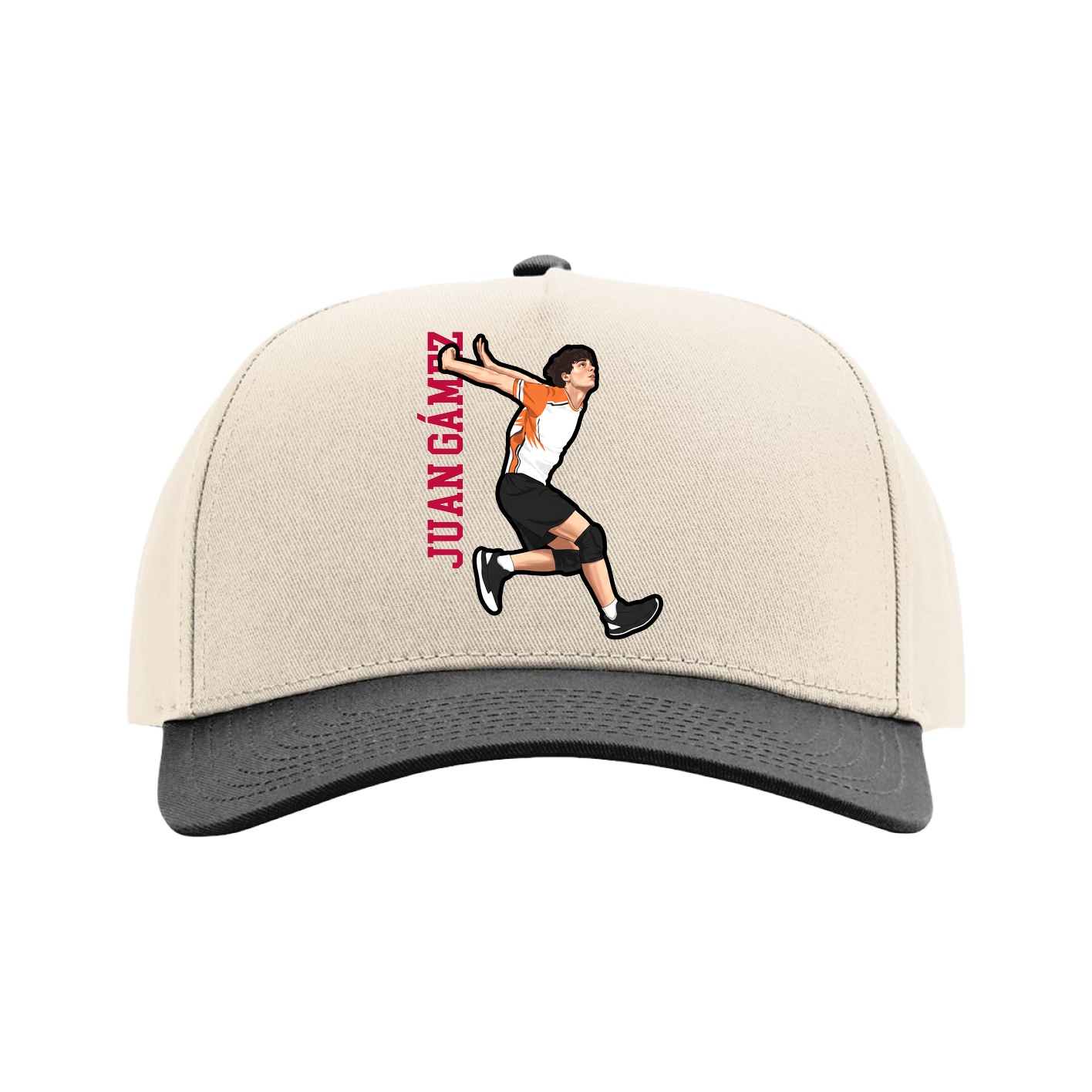 Full Fabric Five-Panel Champ Cap — Name Vertical in Cream/Black