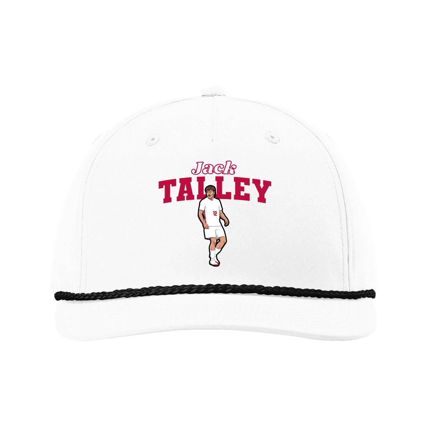 Five-Panel Classic Rope Cap — Name Arch in White