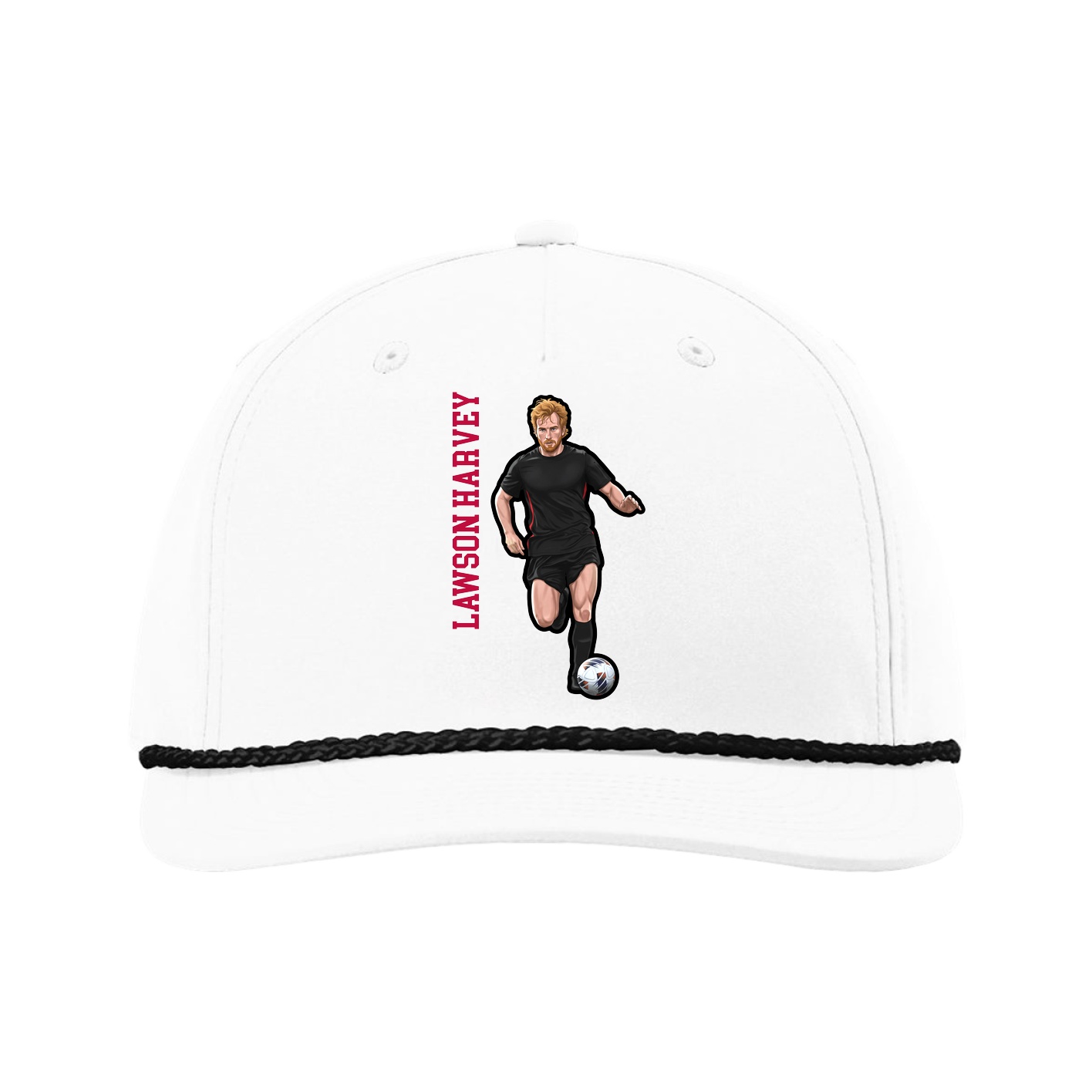 Five-Panel Classic Rope Cap — Name Vertical in White