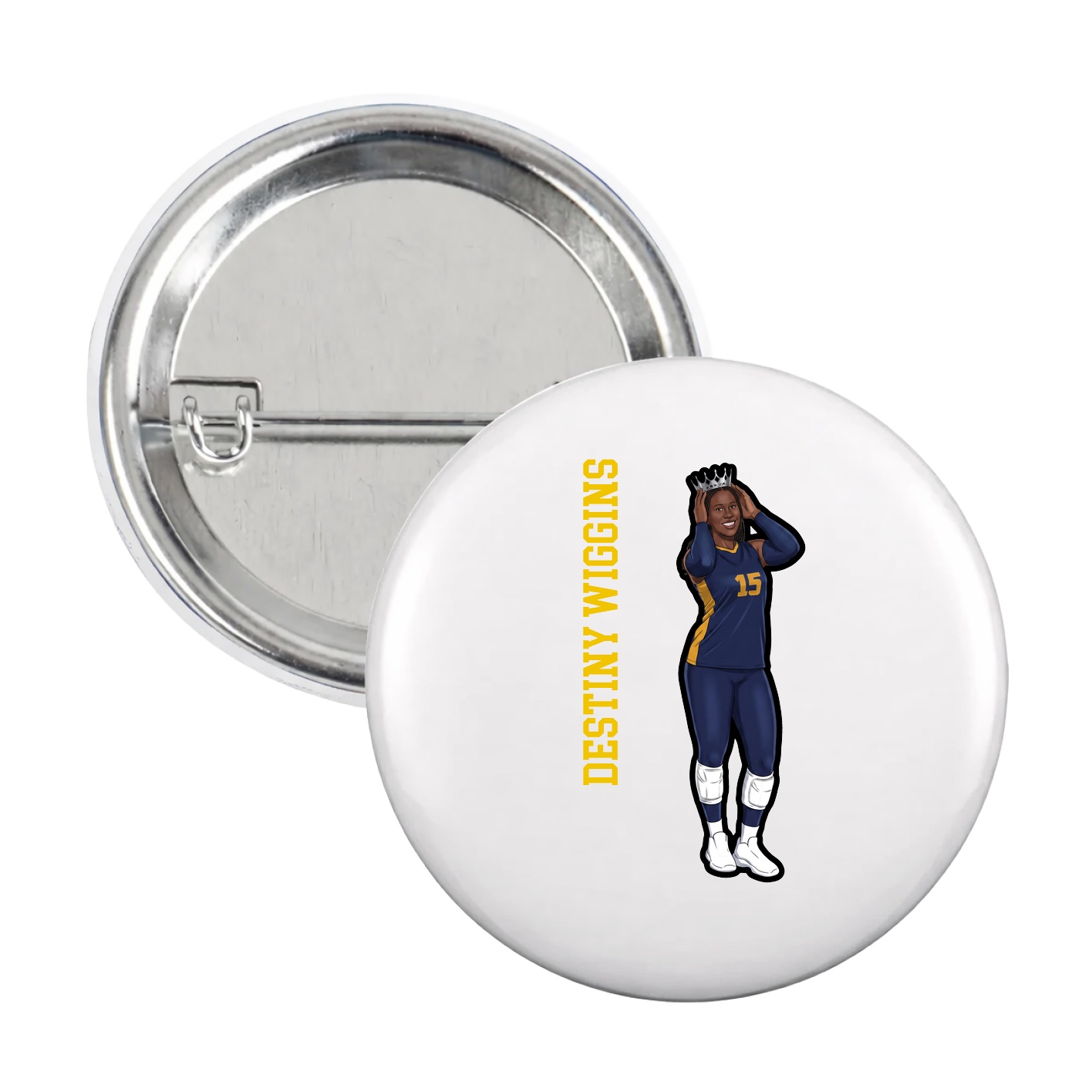 Game Day Button — Name Vertical in White