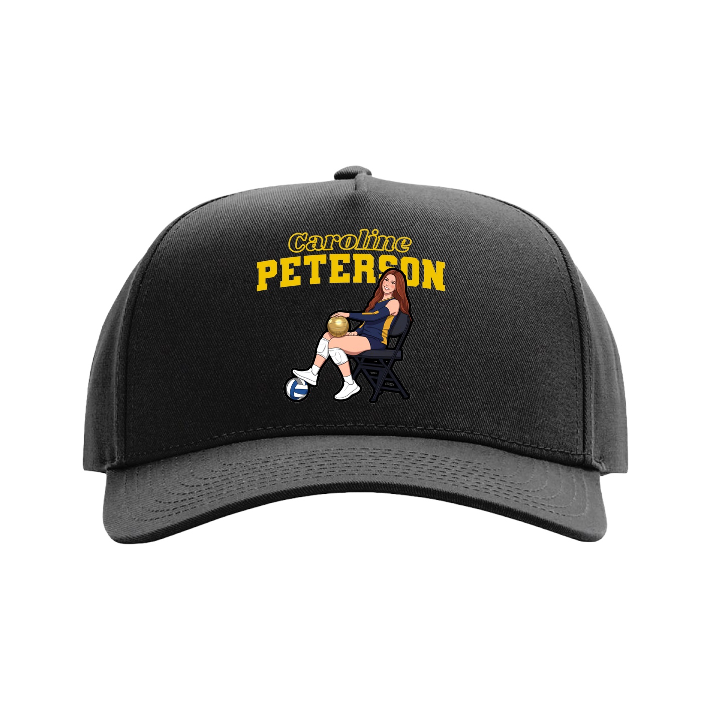 Full Fabric Five-Panel Champ Cap — Name Arch in Black