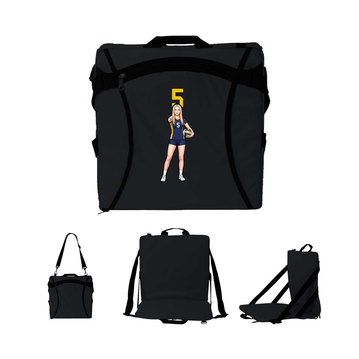 Folding Stadium Seat — Number Top in Black