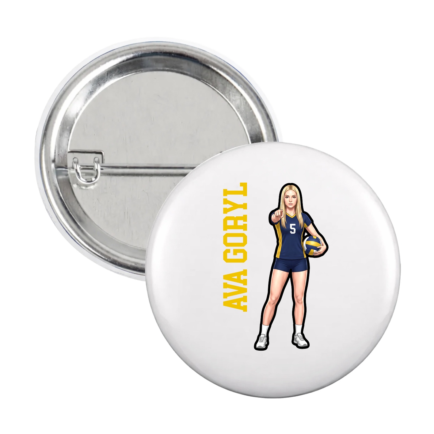 Game Day Button — Name Vertical in White
