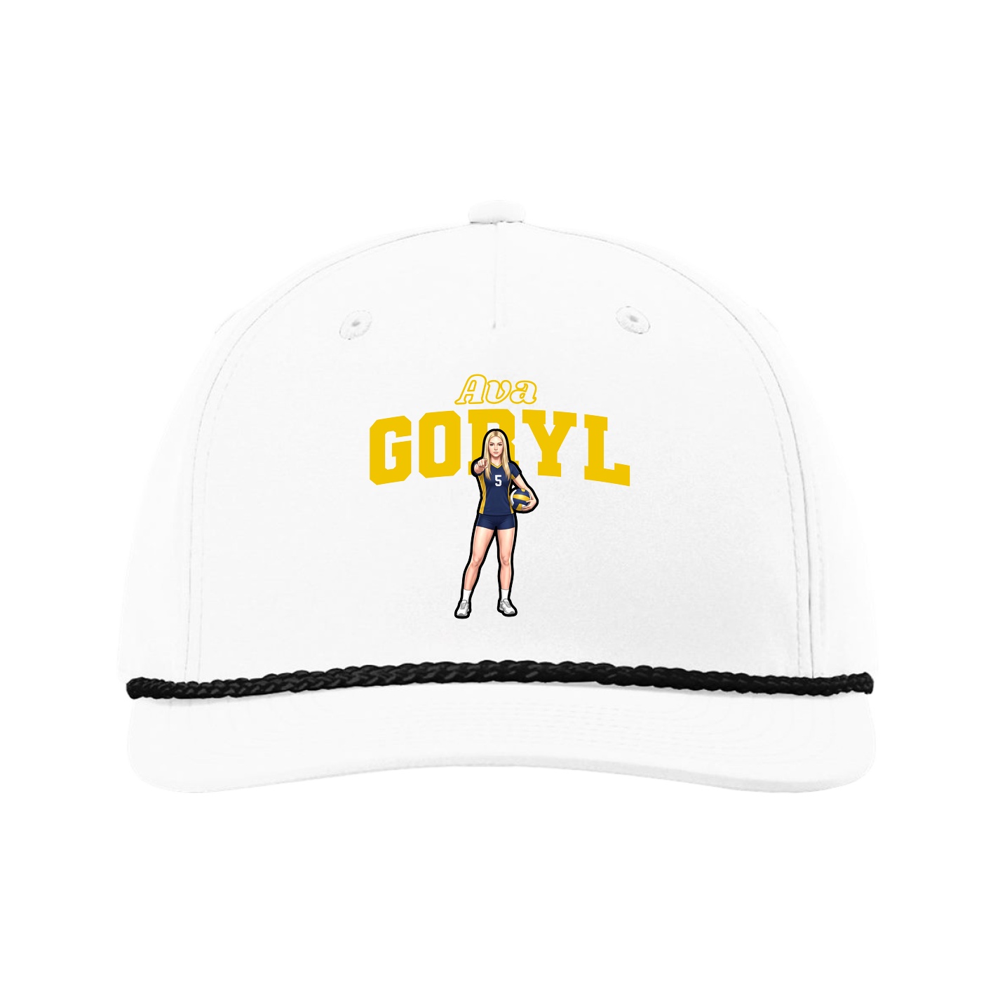 Five-Panel Classic Rope Cap — Name Arch in White