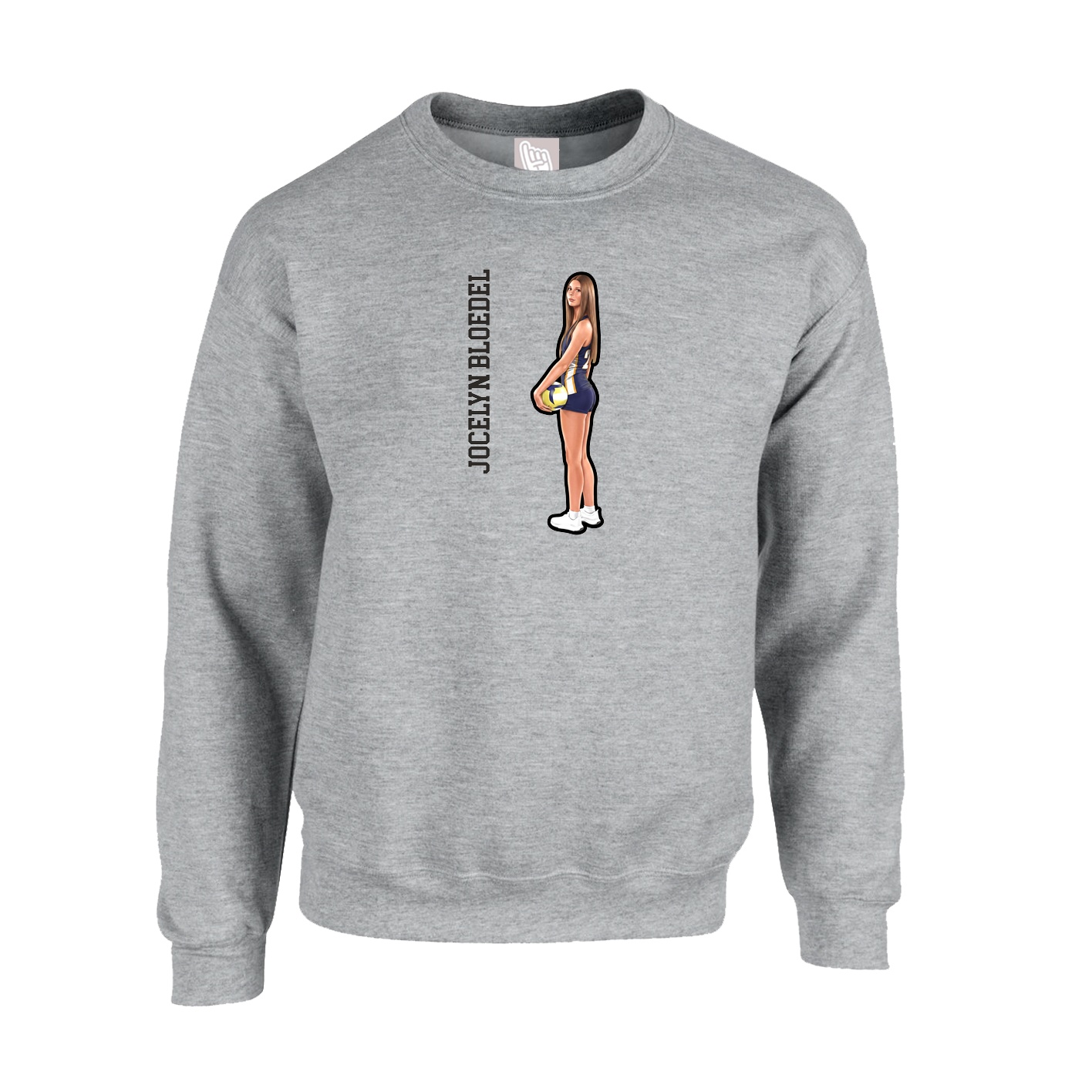 Fleece Crew — Name Vertical in Grey