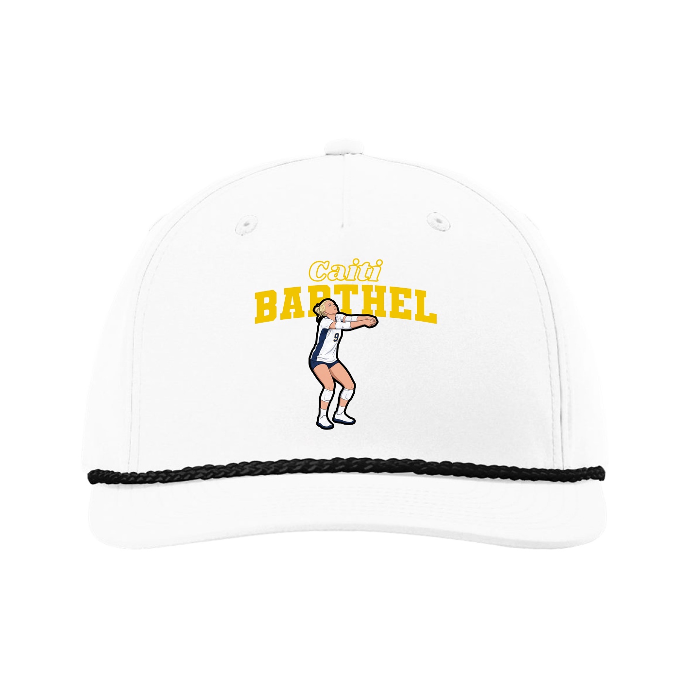 Five-Panel Classic Rope Cap — Name Arch in White