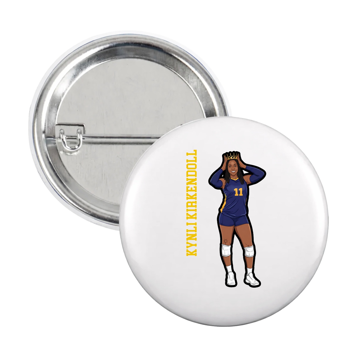 Game Day Button — Name Vertical in White