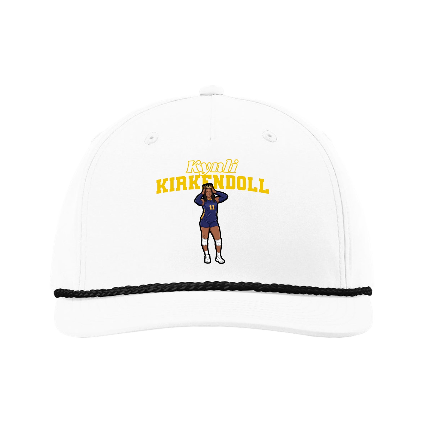 Five-Panel Classic Rope Cap — Name Arch in White