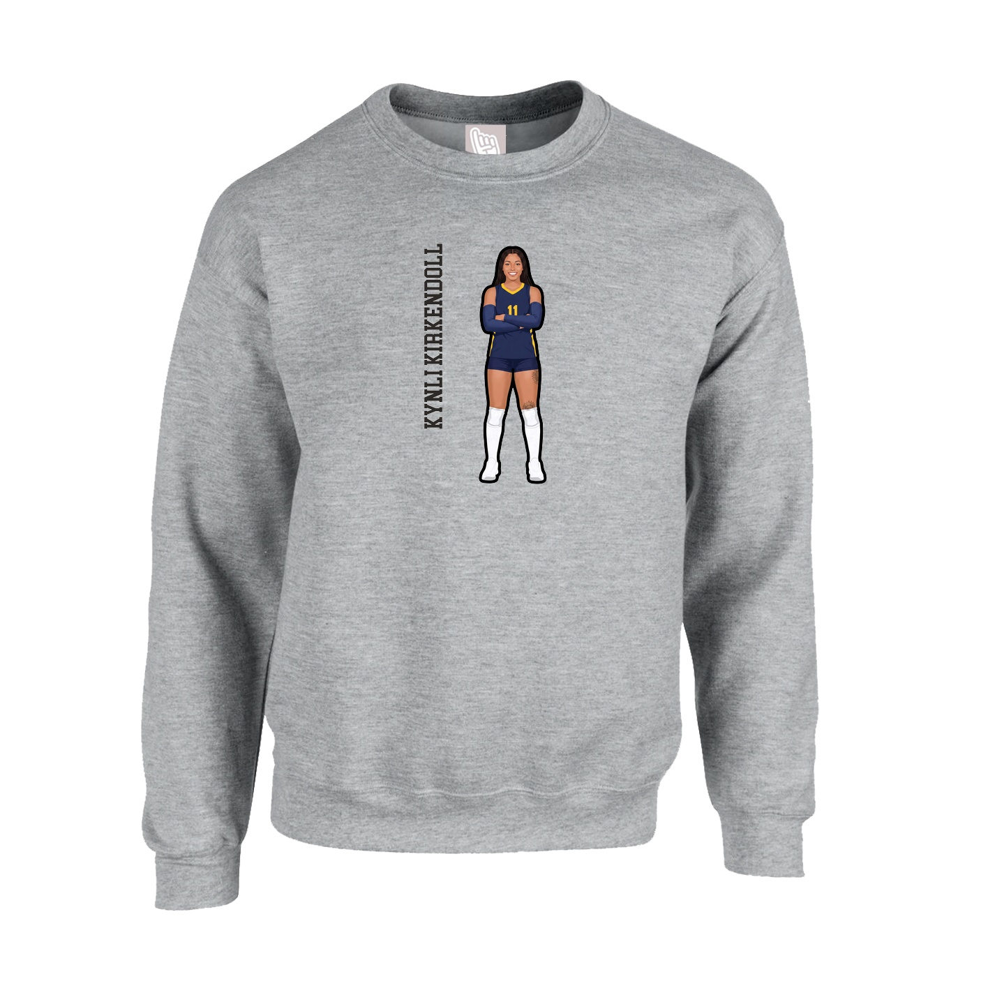 Fleece Crew — Name Vertical in Grey