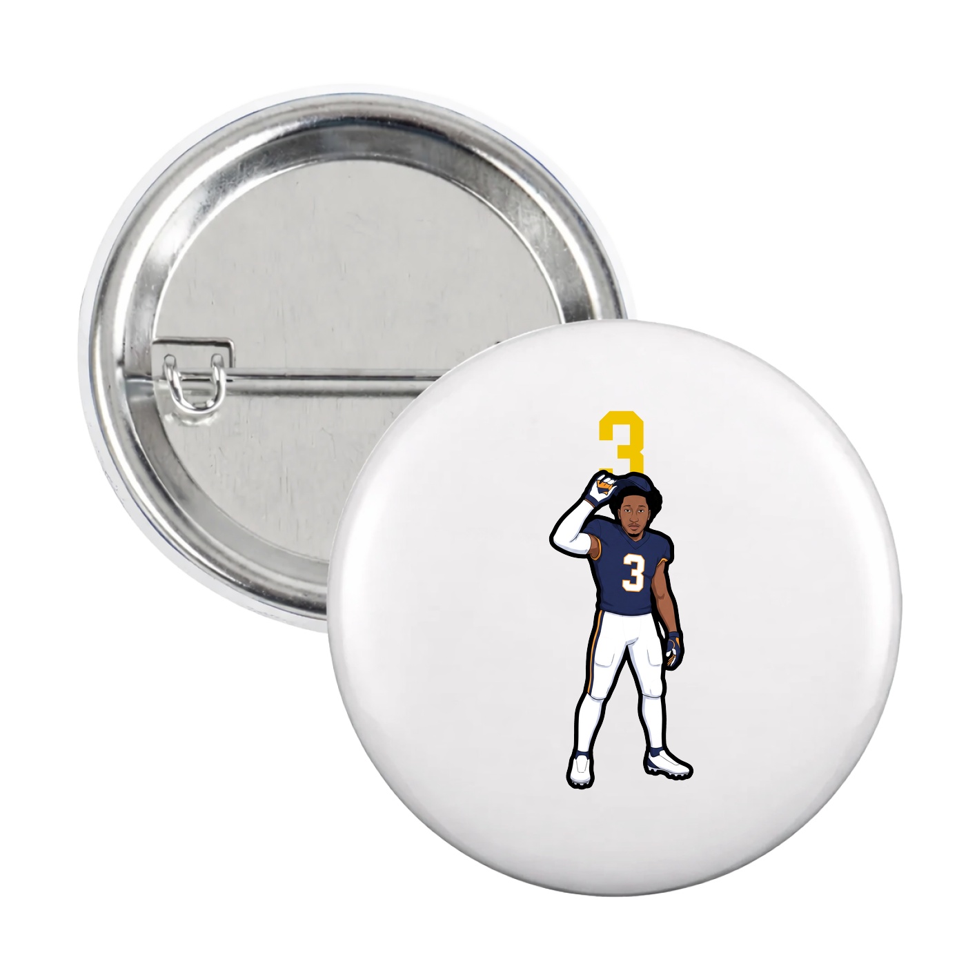 Game Day Button — Number Top in White
