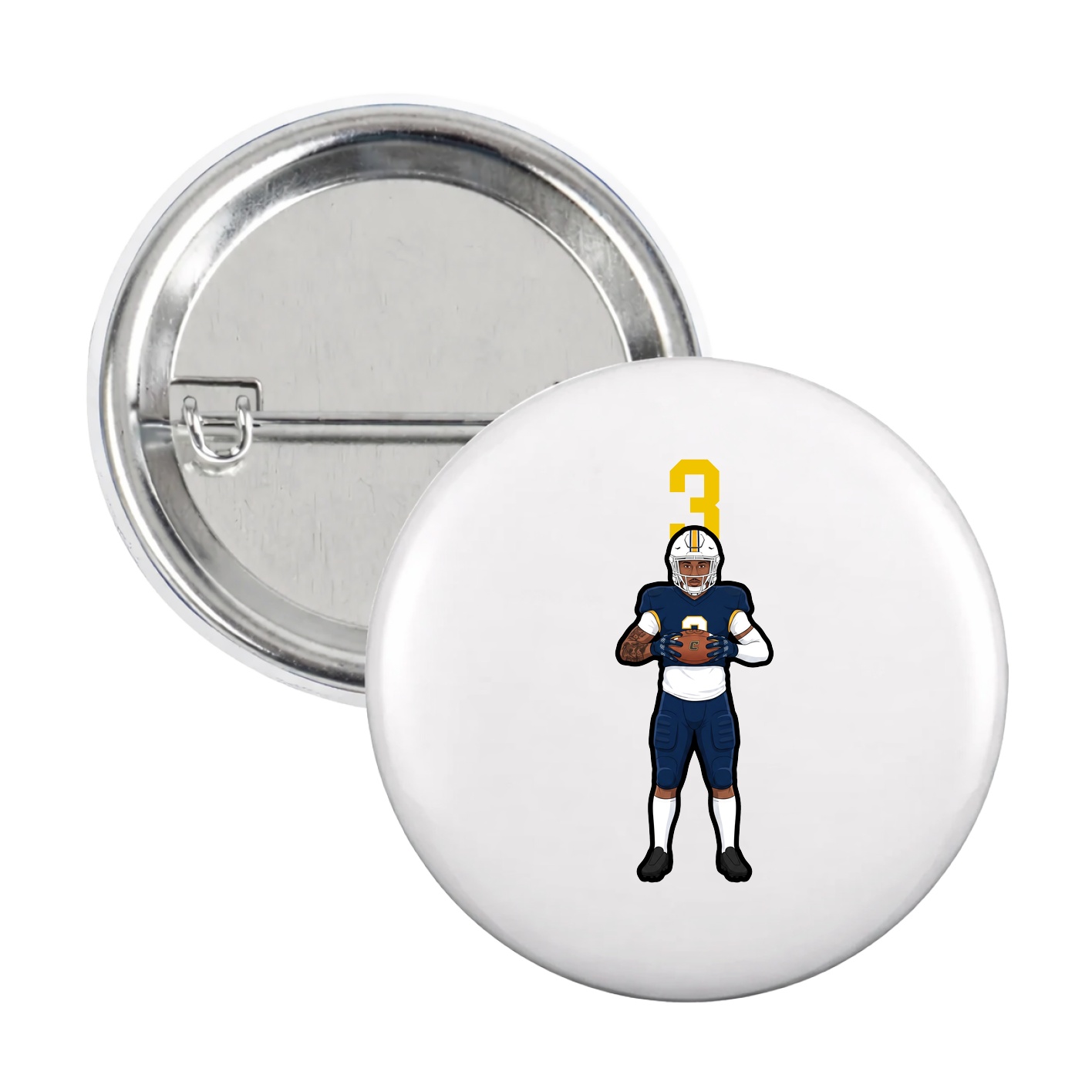 Game Day Button — Number Top in White