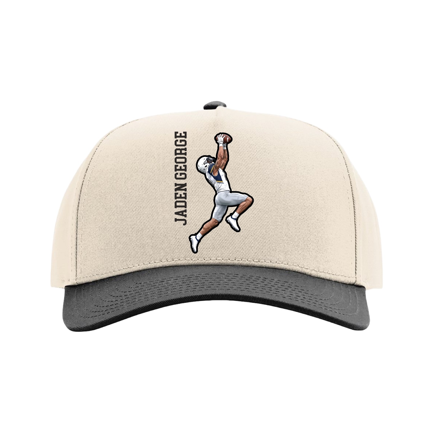 Full Fabric Five-Panel Champ Cap — Name Vertical in Cream/Black