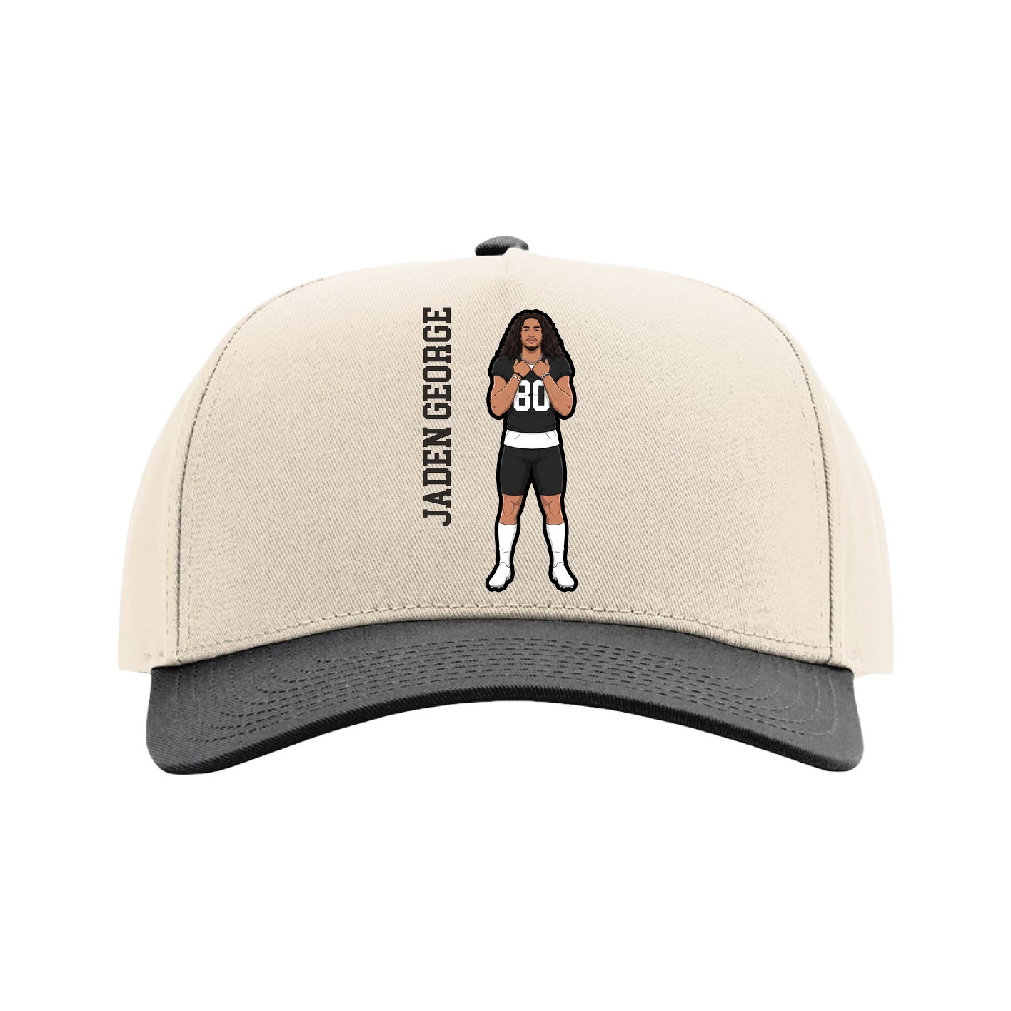 Full Fabric Five-Panel Champ Cap — Name Vertical in Cream/Black