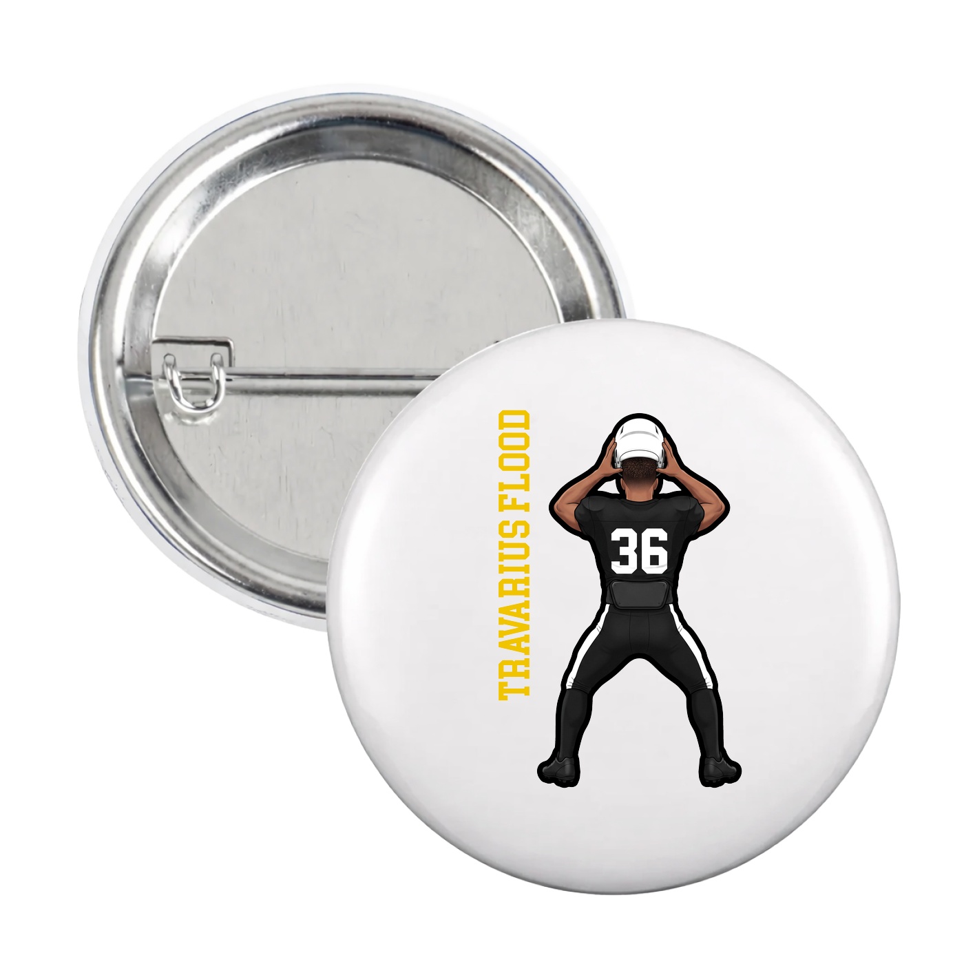 Game Day Button — Name Vertical in White