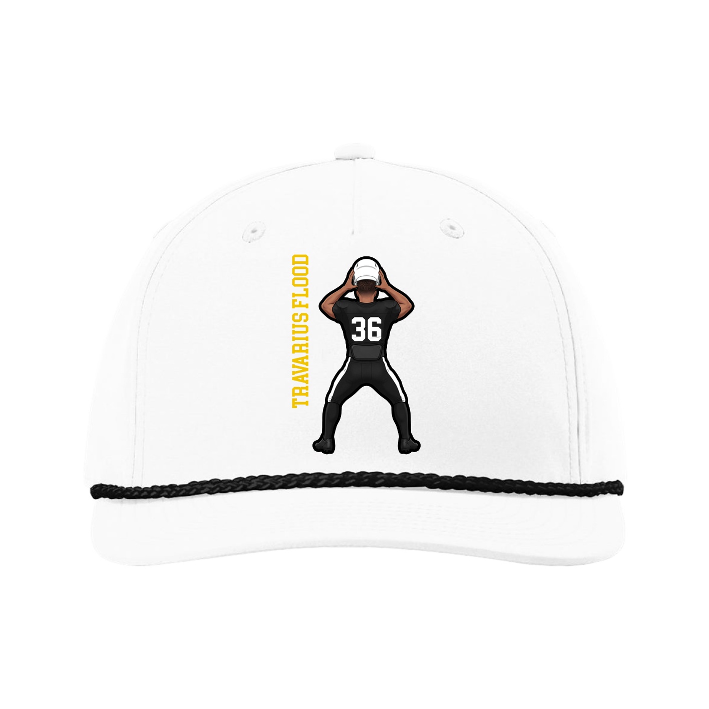 Five-Panel Classic Rope Cap — Name Vertical in White