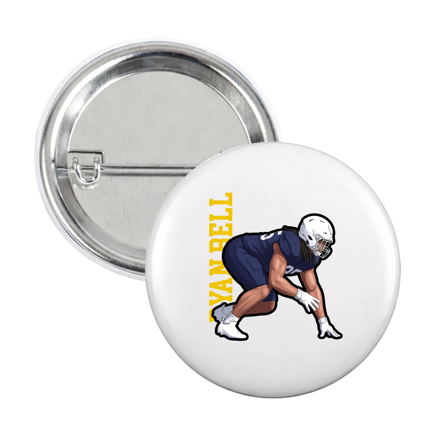 Game Day Button — Name Vertical in White