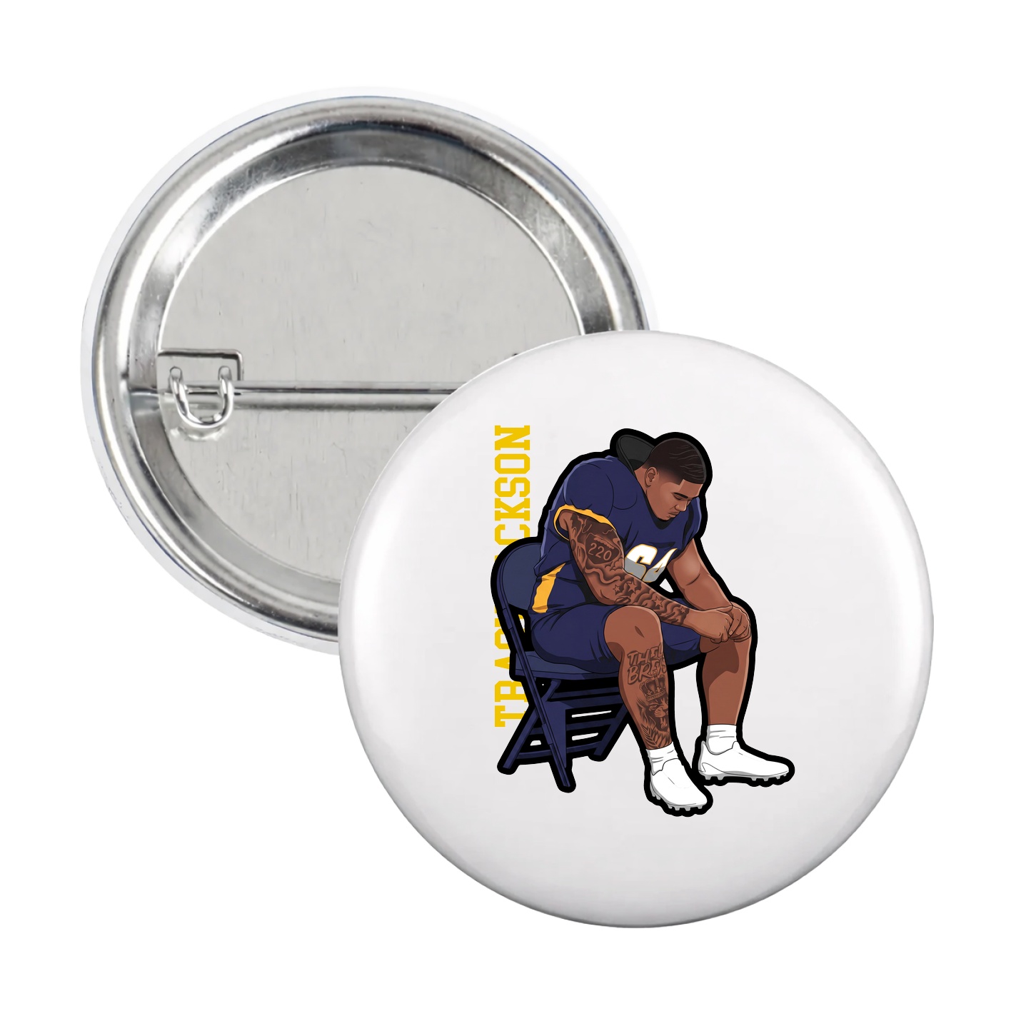 Game Day Button — Name Vertical in White