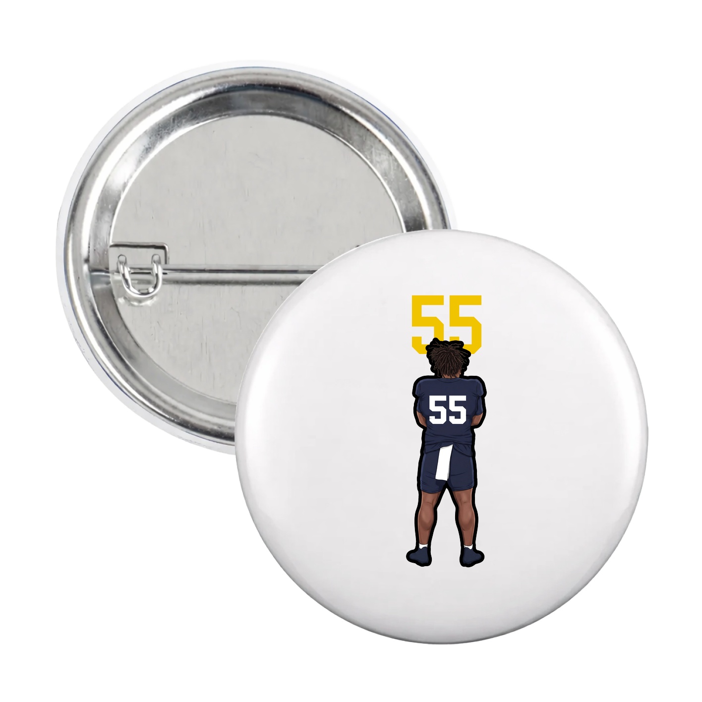 Game Day Button — Number Top in White