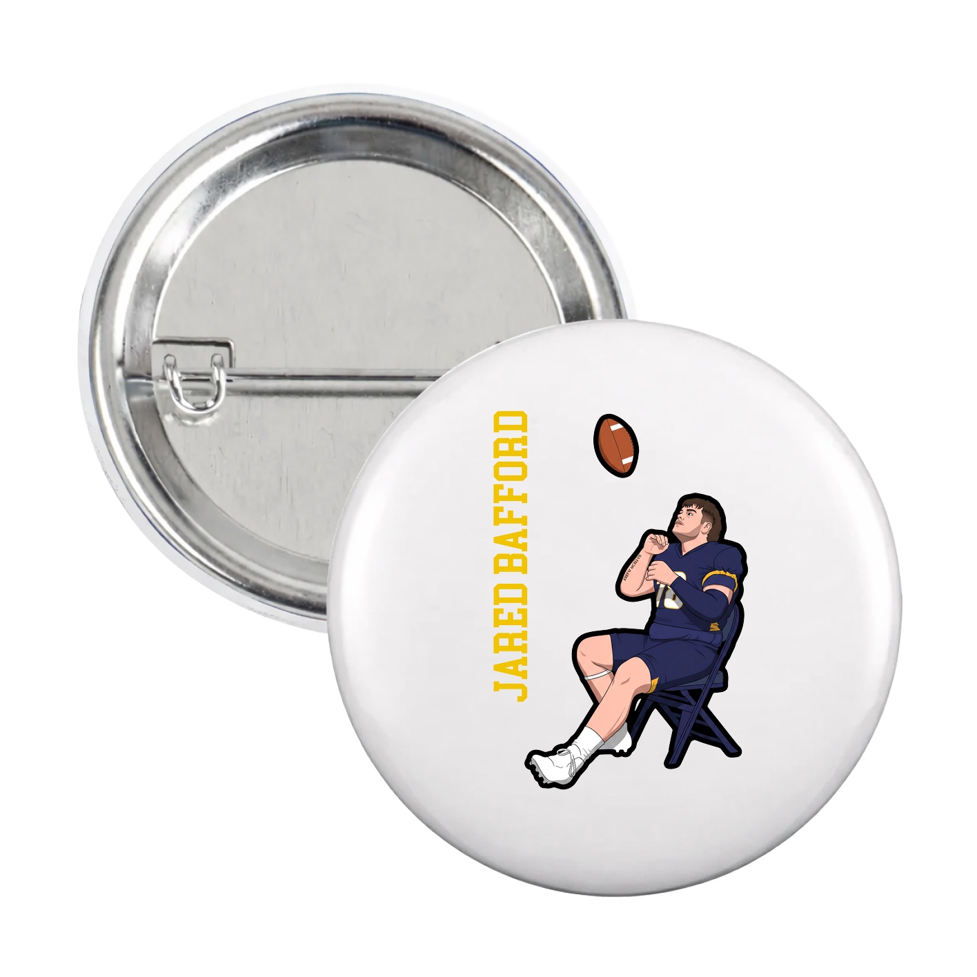 Game Day Button — Name Vertical in White