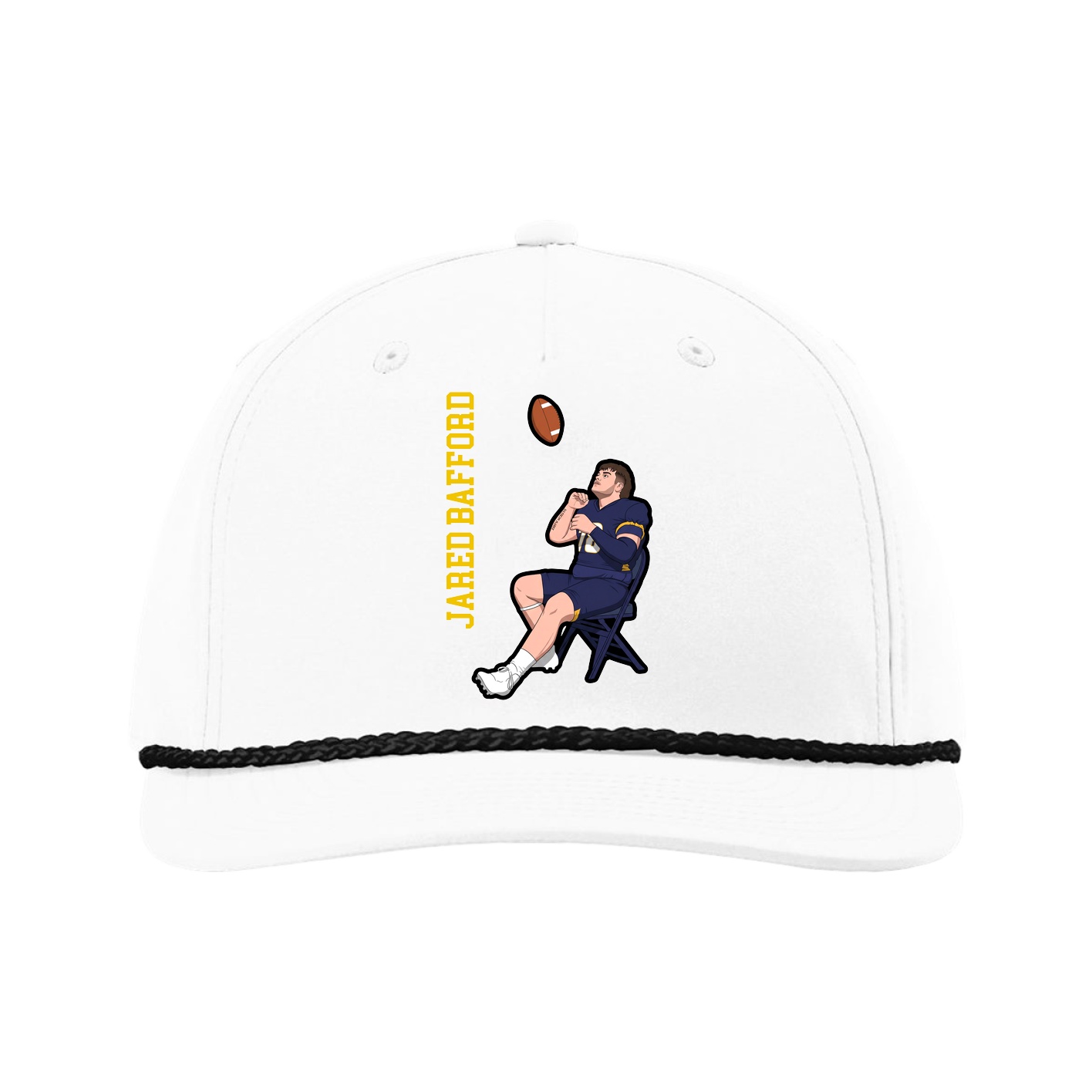 Five-Panel Classic Rope Cap — Name Vertical in White
