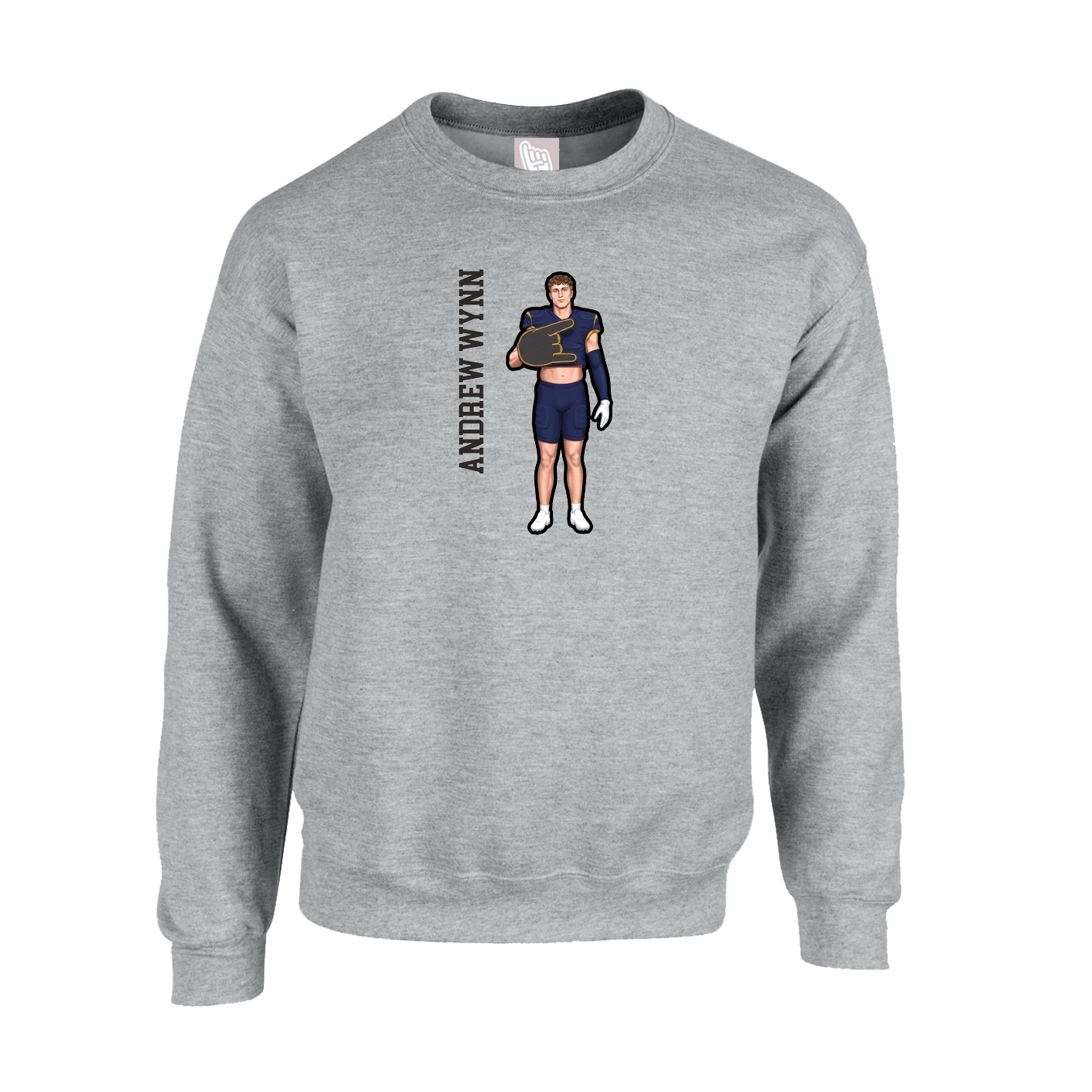 Fleece Crew — Name Vertical in Grey