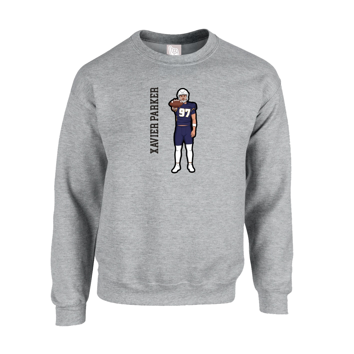 Fleece Crew — Name Vertical in Grey