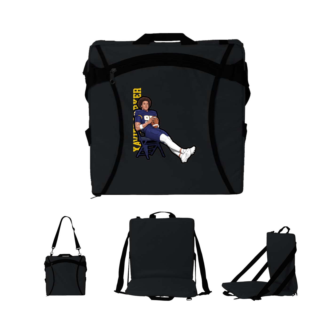 Folding Stadium Seat — Name Vertical in Black