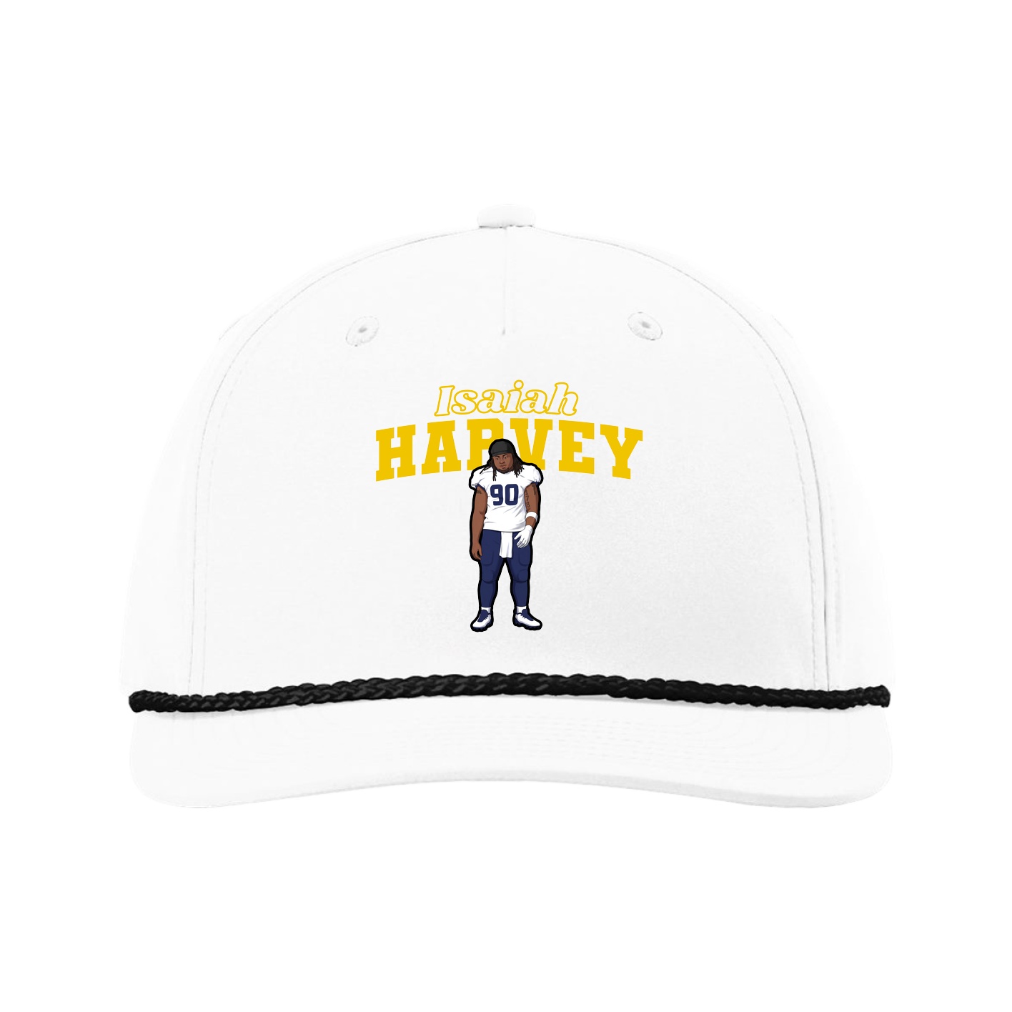 Five-Panel Classic Rope Cap — Name Arch in White
