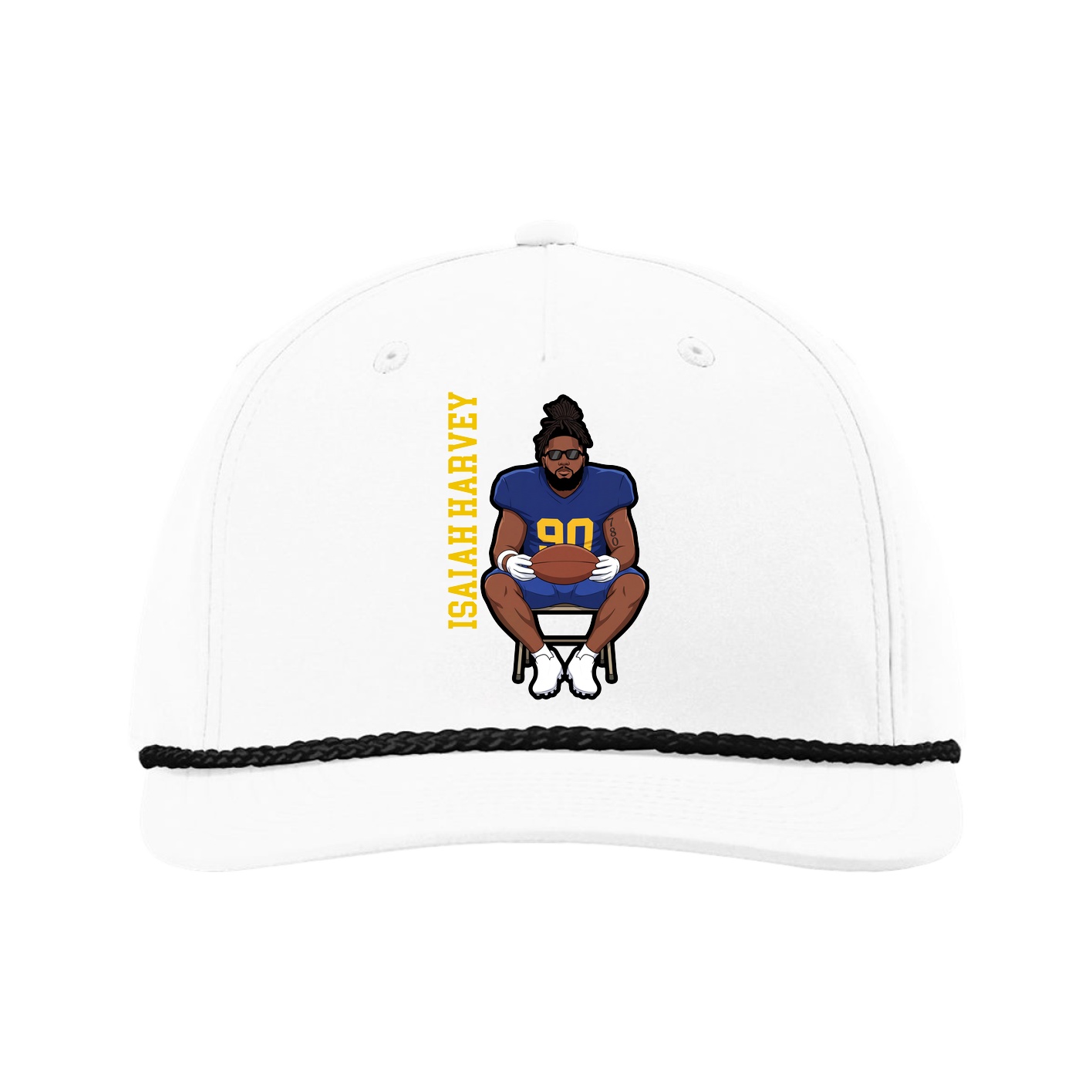 Five-Panel Classic Rope Cap — Name Vertical in White