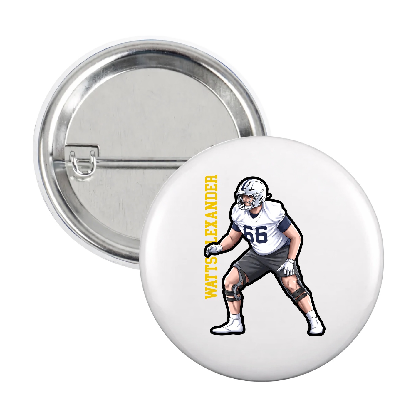 Game Day Button — Name Vertical in White