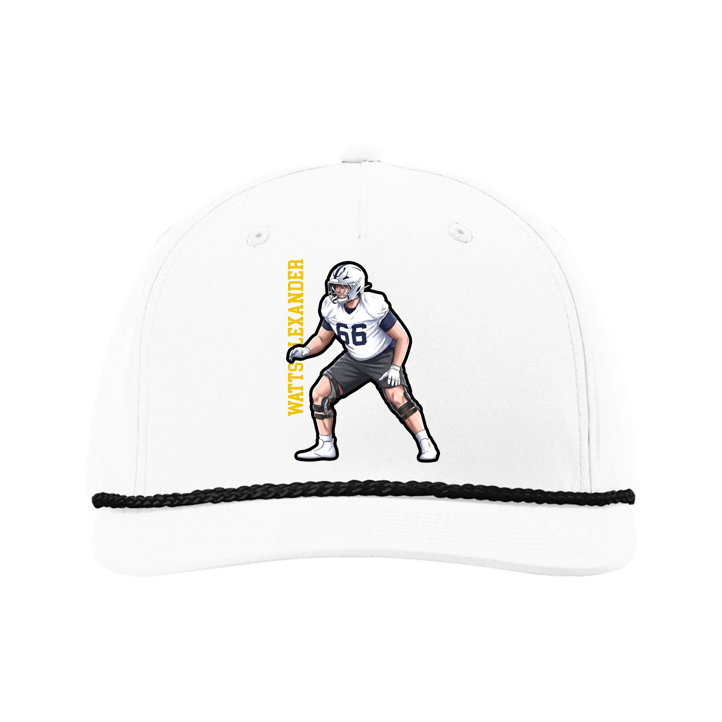 Five-Panel Classic Rope Cap — Name Vertical in White