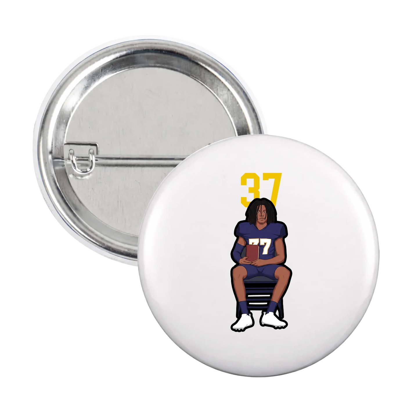 Game Day Button — Number Top in White