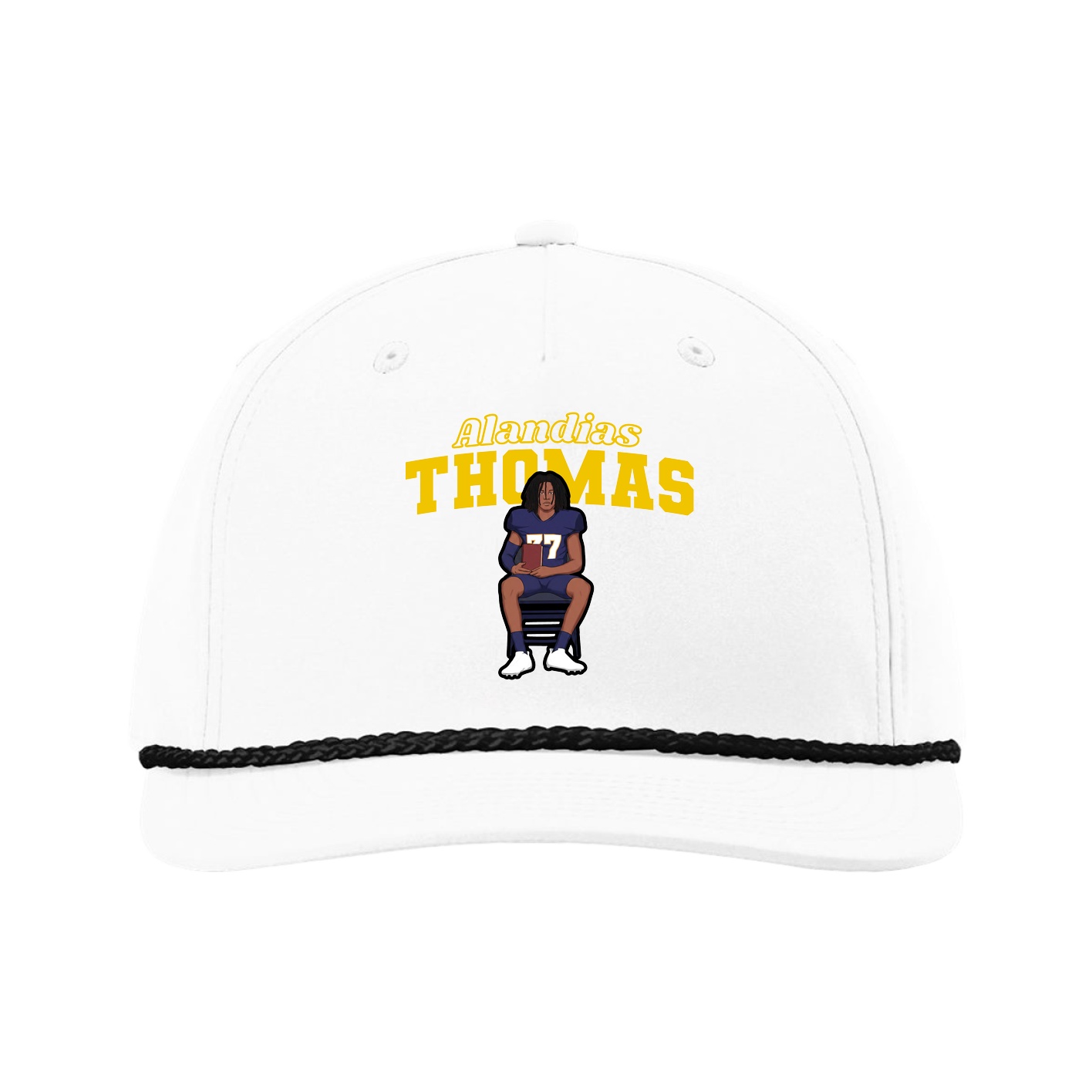 Five-Panel Classic Rope Cap — Name Arch in White