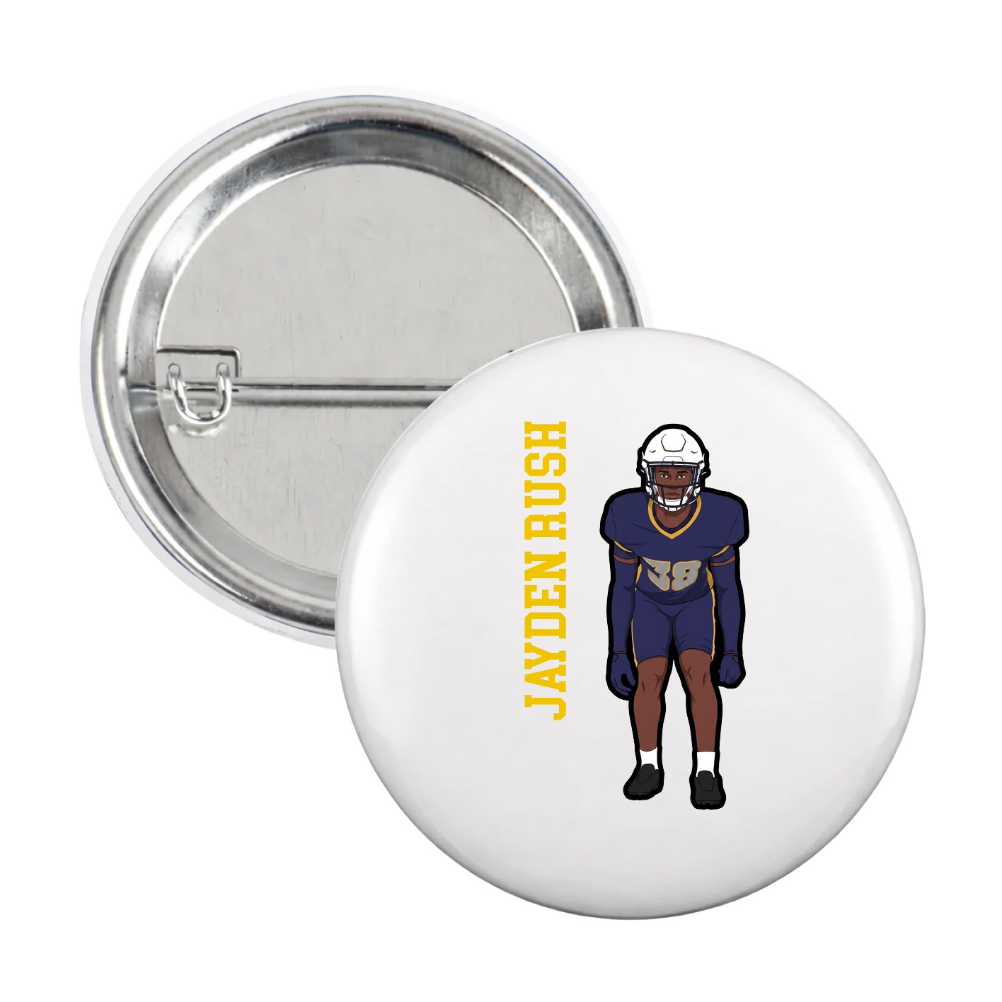 Game Day Button — Name Vertical in White
