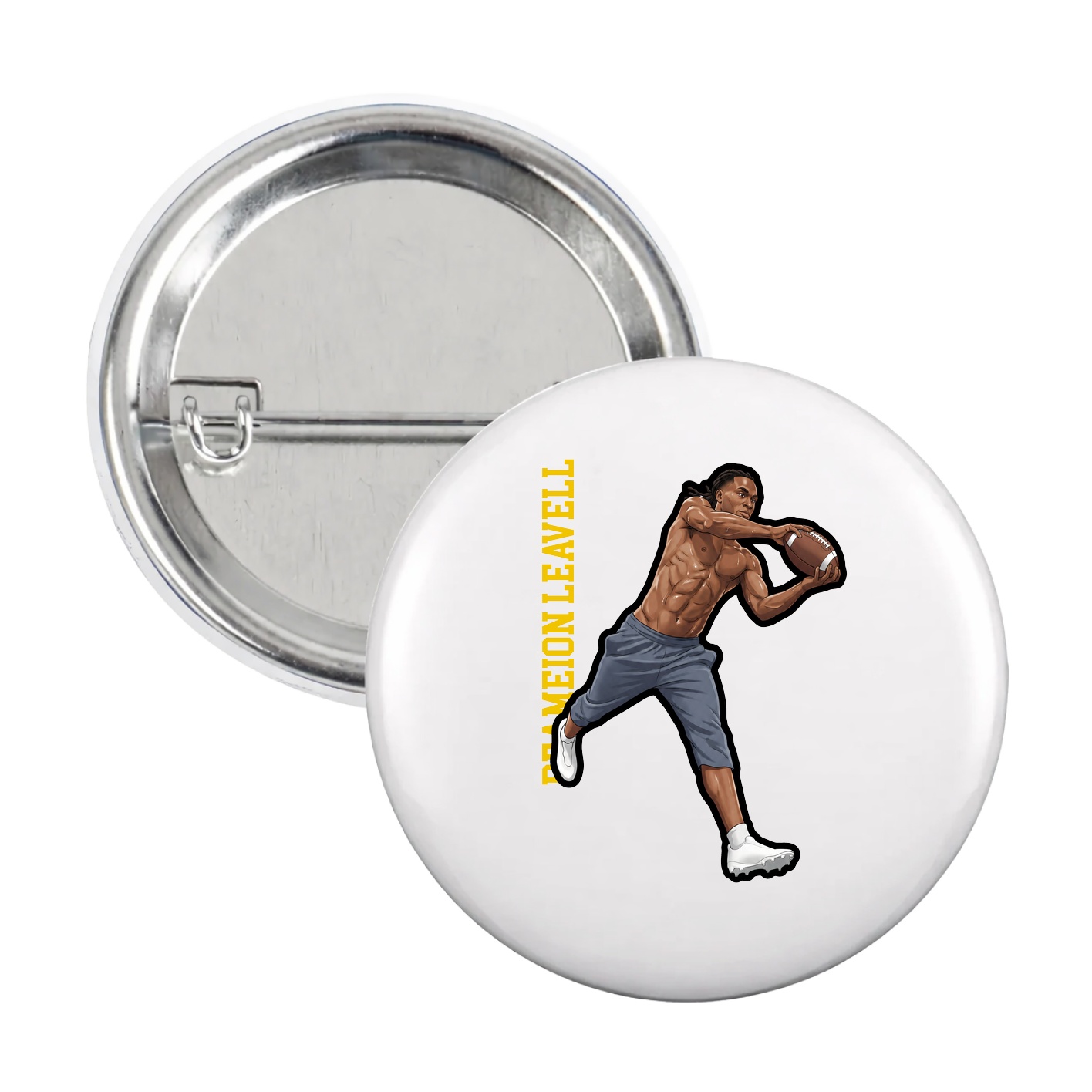 Game Day Button — Name Vertical in White