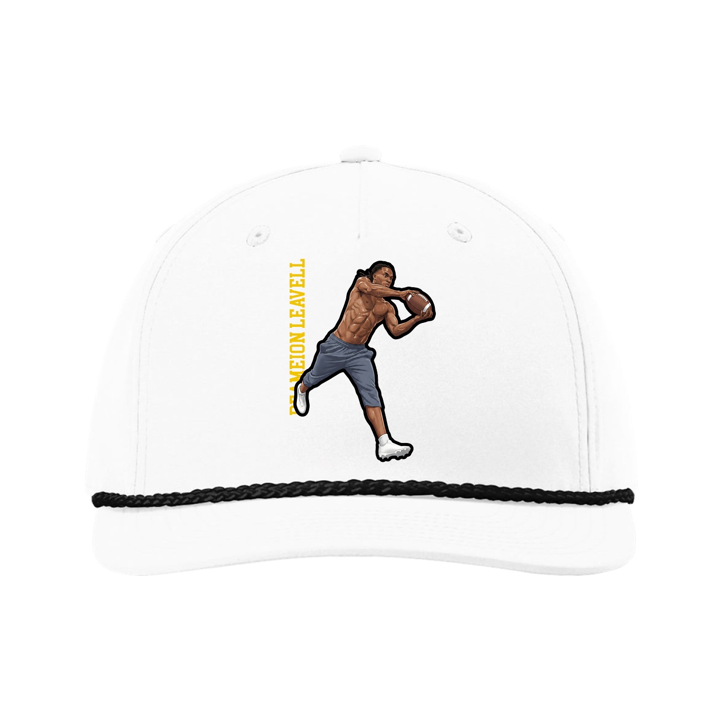 Five-Panel Classic Rope Cap — Name Vertical in White