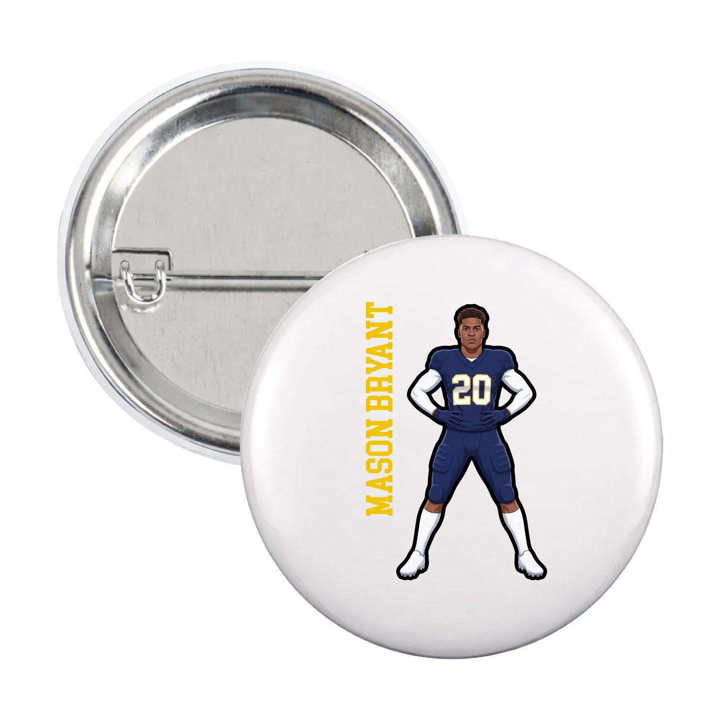 Game Day Button — Name Vertical in White