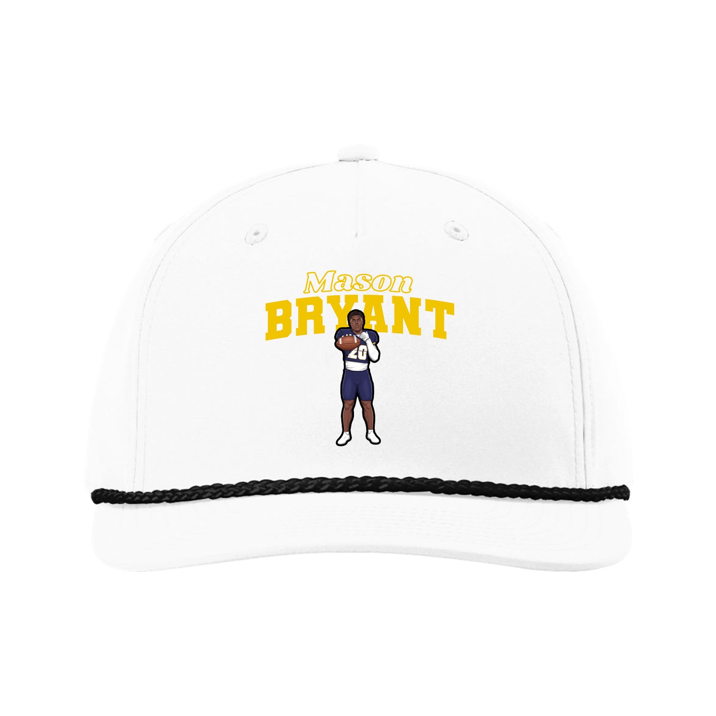 Five-Panel Classic Rope Cap — Name Arch in White