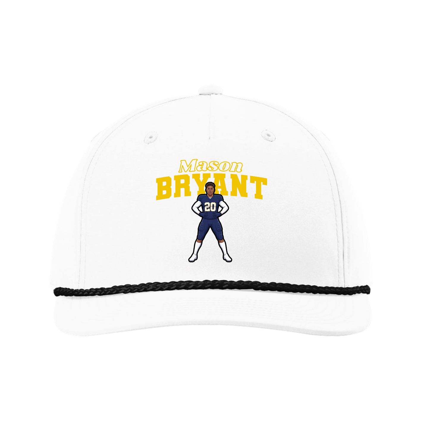 Five-Panel Classic Rope Cap — Name Arch in White