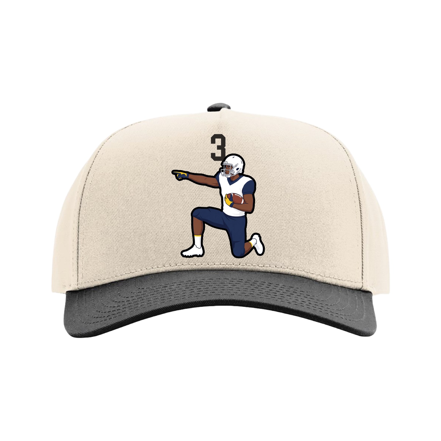 Full Fabric Five-Panel Champ Cap — Number Top in Cream/Black