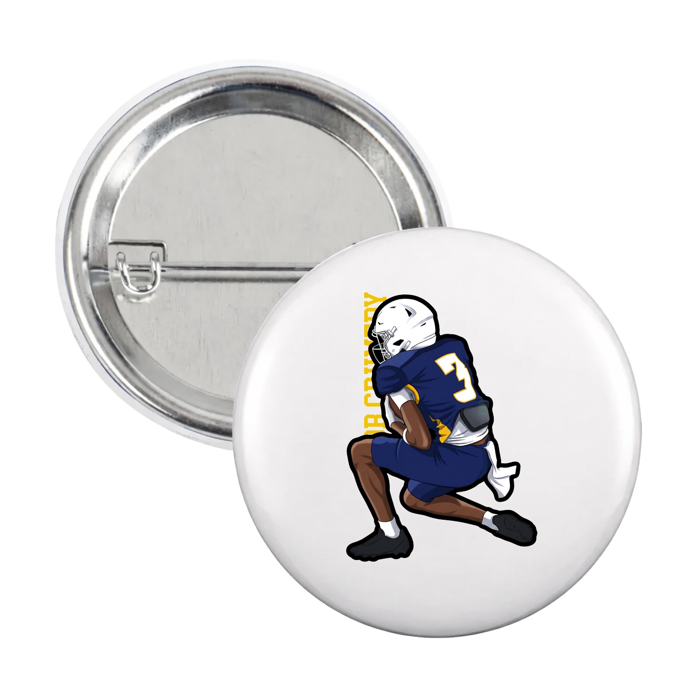 Game Day Button — Name Vertical in White