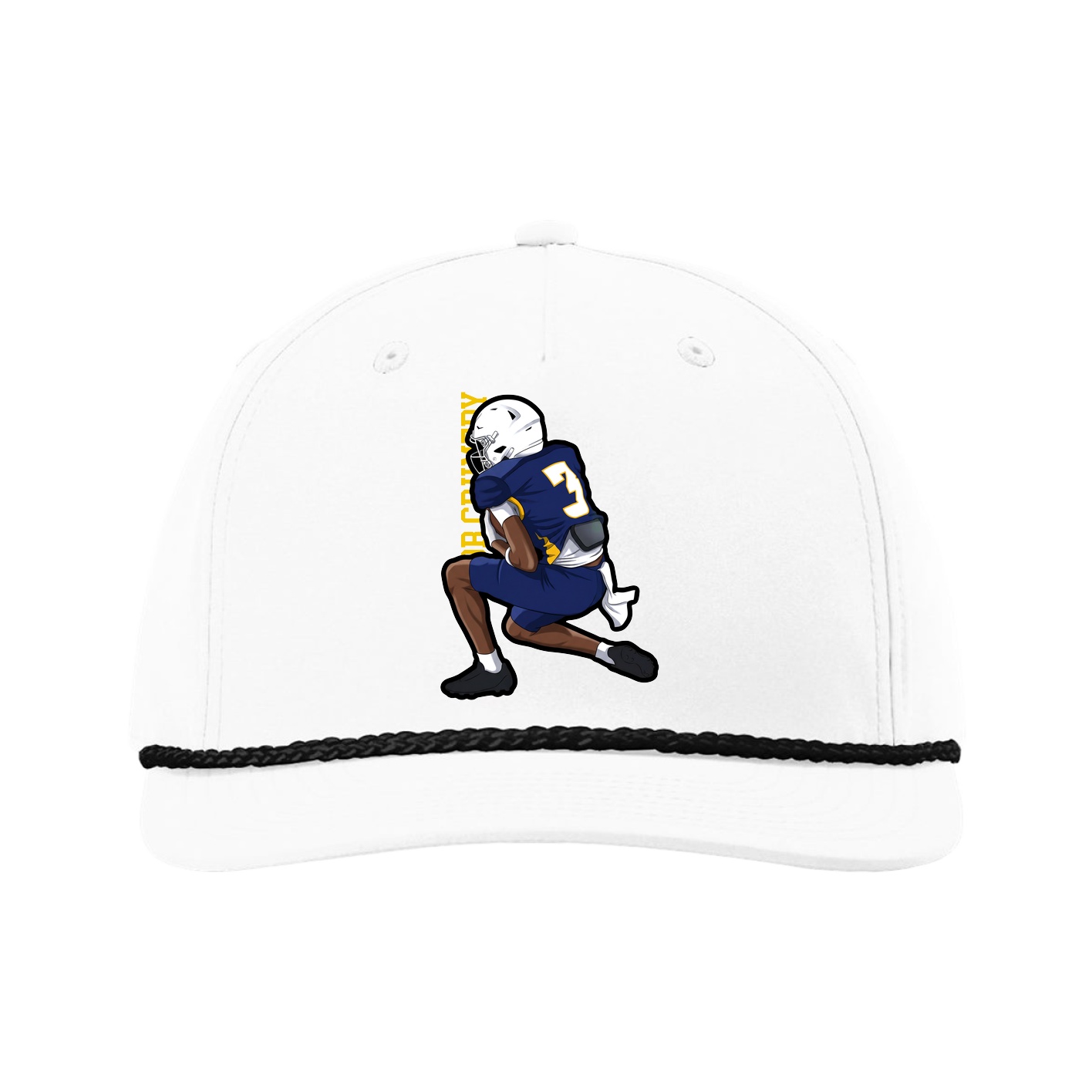 Five-Panel Classic Rope Cap — Name Vertical in White