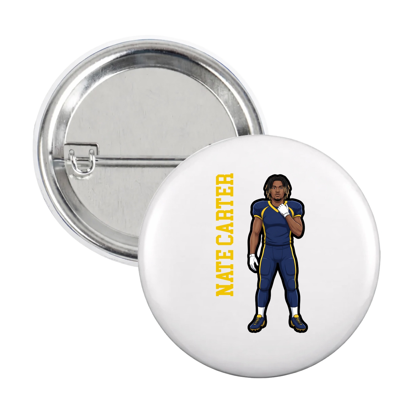 Game Day Button — Name Vertical in White