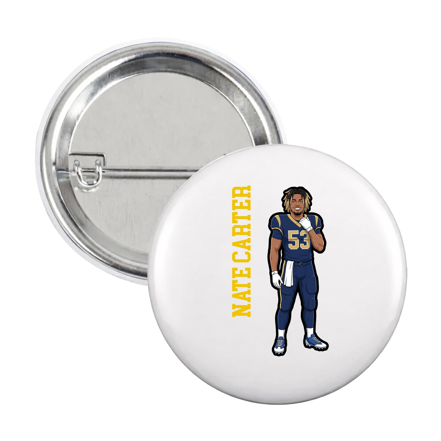 Game Day Button — Name Vertical in White