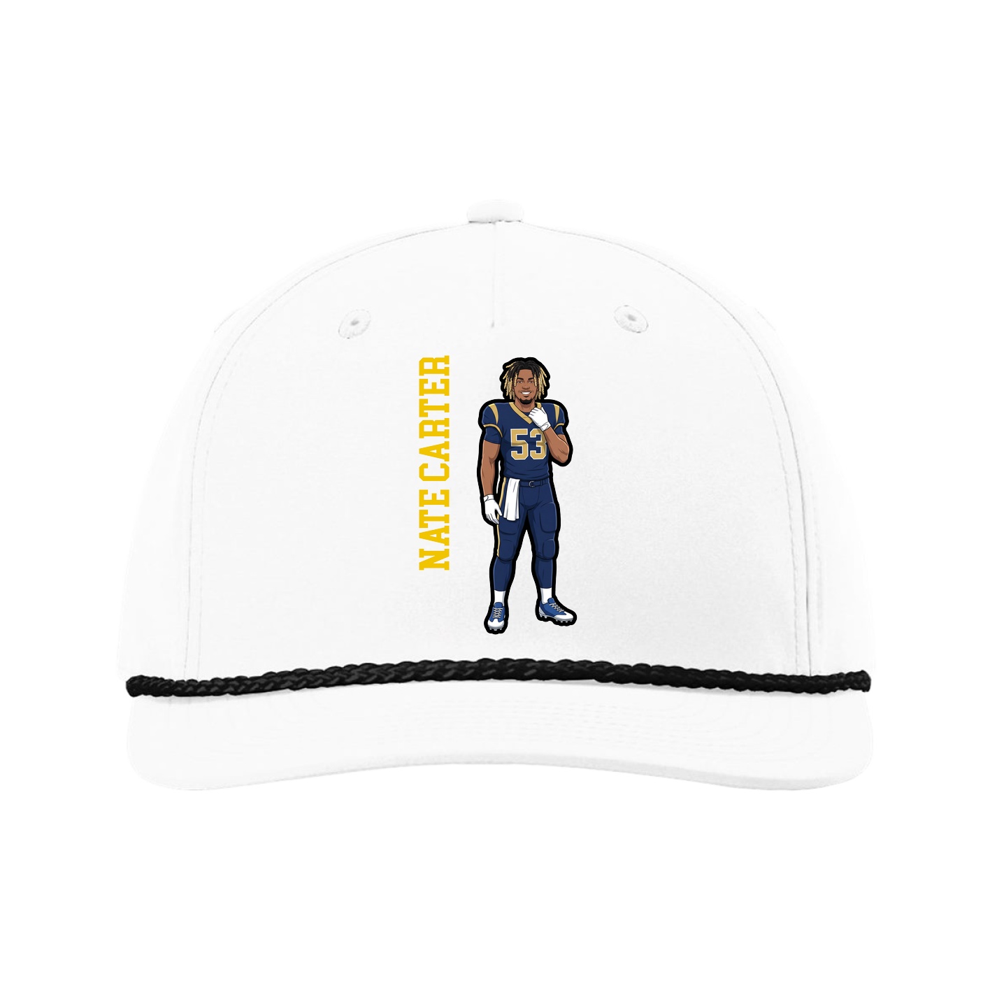 Five-Panel Classic Rope Cap — Name Vertical in White