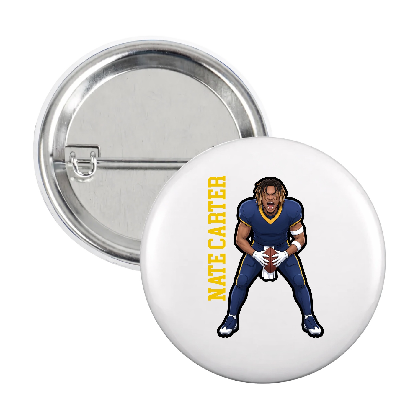 Game Day Button — Name Vertical in White