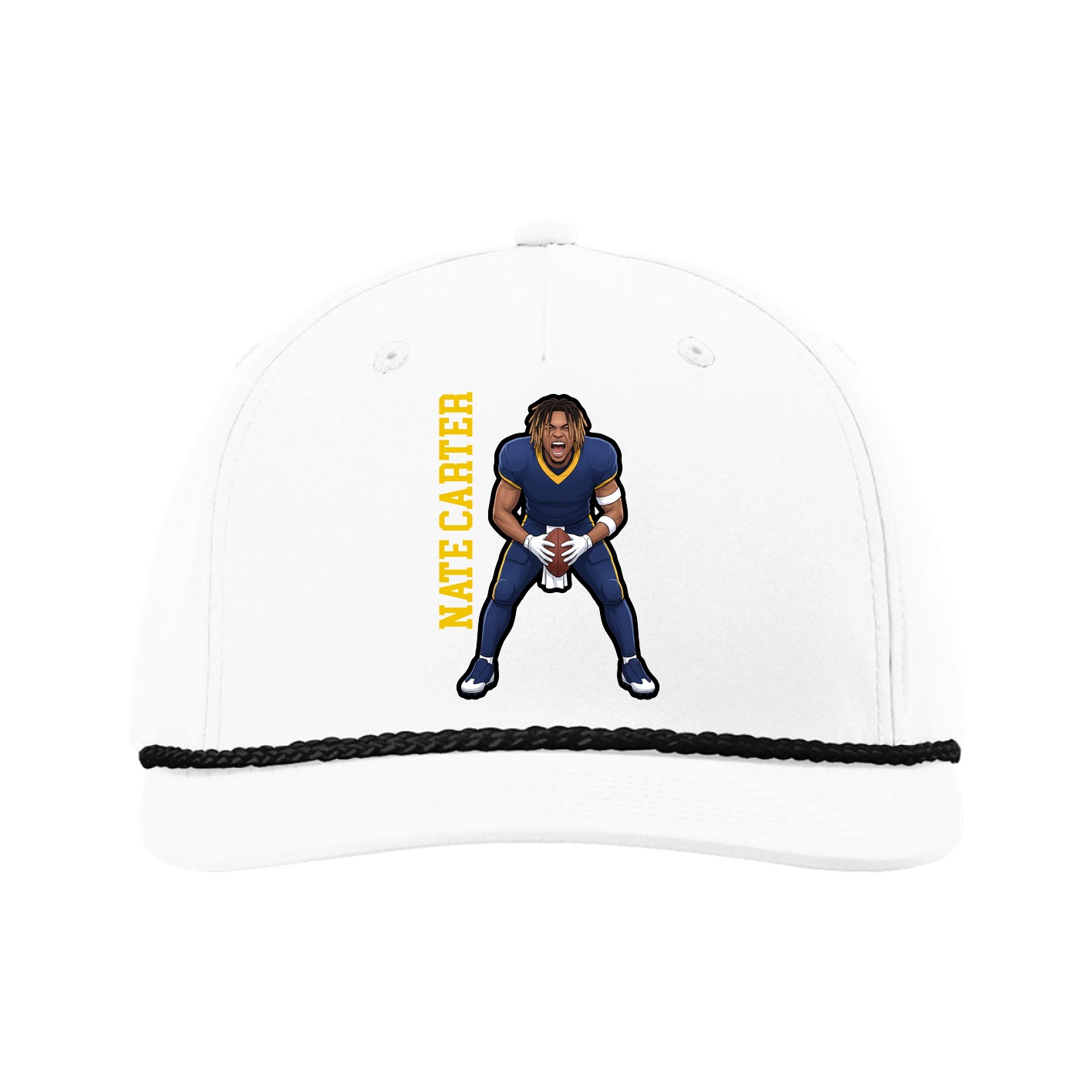 Five-Panel Classic Rope Cap — Name Vertical in White