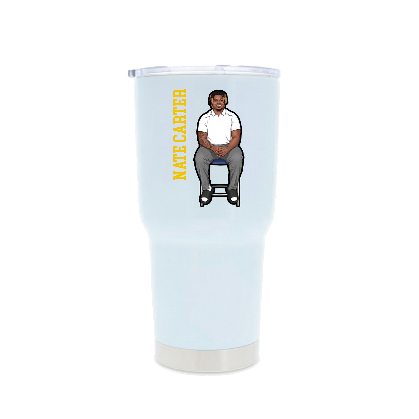 30oz Stainless Steel Tumbler — Name Vertical in White