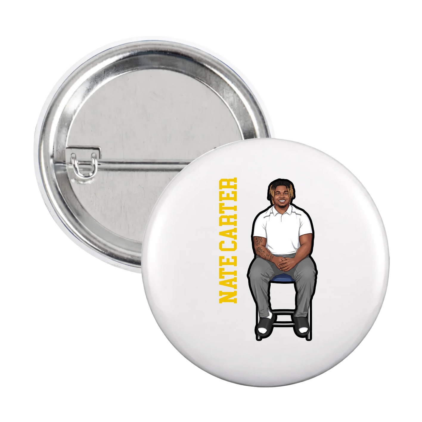 Game Day Button — Name Vertical in White