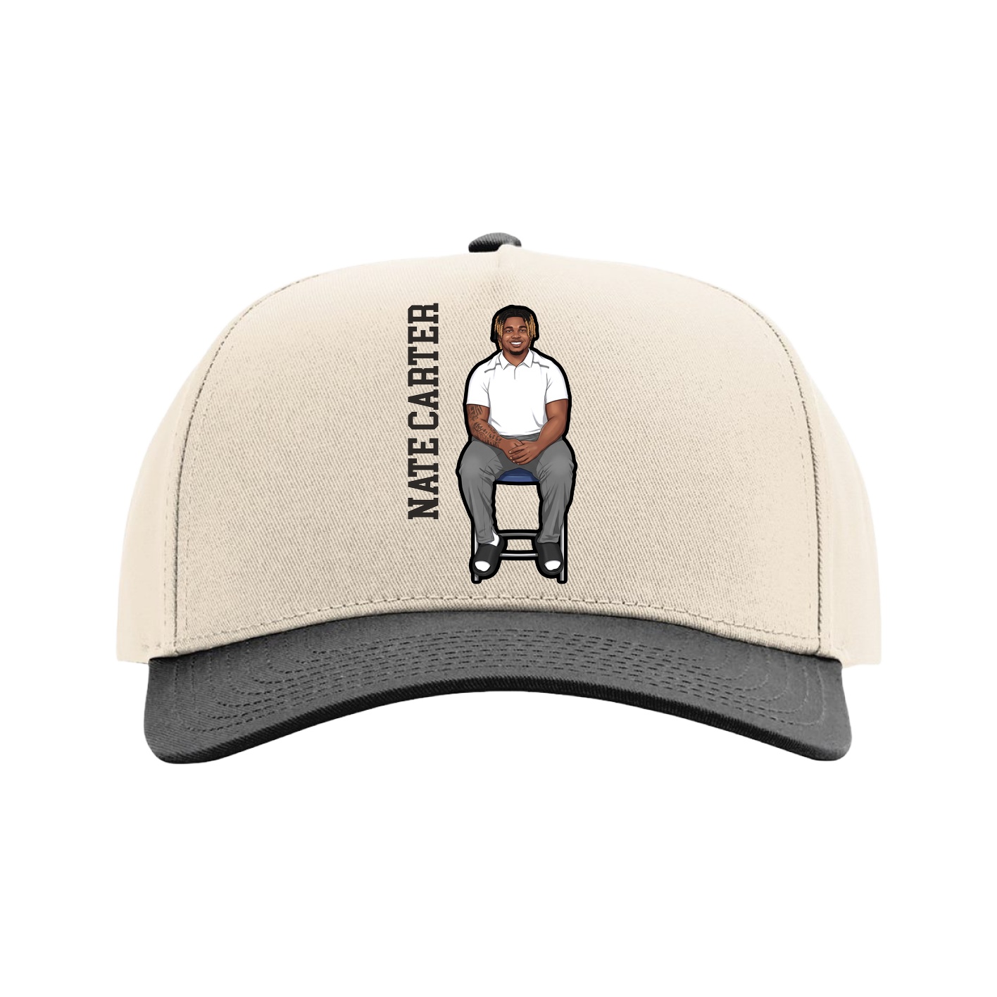Full Fabric Five-Panel Champ Cap — Name Vertical in Cream/Black